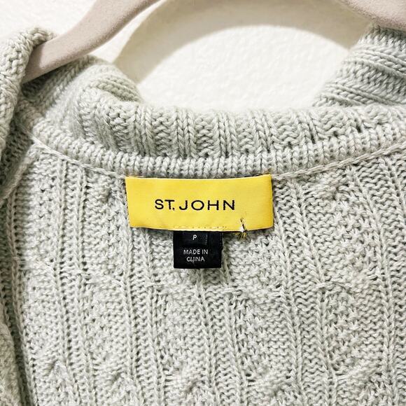 [St. John] Mint Green Open Front Chunky Cable Knit Cardigan Sweater Sz Petite P - Picture 8 of 9